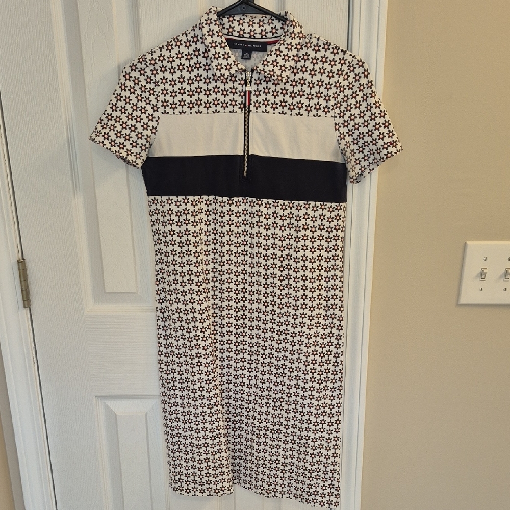Tommy Hilfiger Black and White Geometric Midi Dress